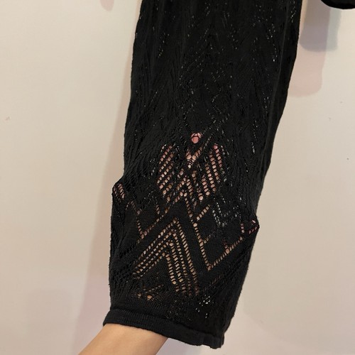 Lauren Ralph Lauren Midi Dress Sz Large Black Linen Cotton Crochet Unlined - Picture 5 of 11