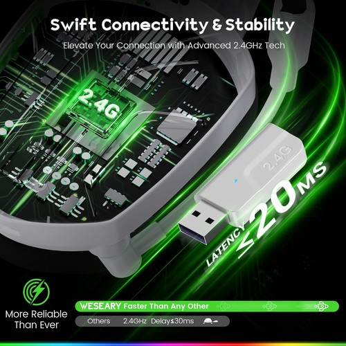 Cuffie da gioco wireless WG1, cuffie da gioco a 2,4 GHz con microfono per PS5, P - Foto 10 di 12