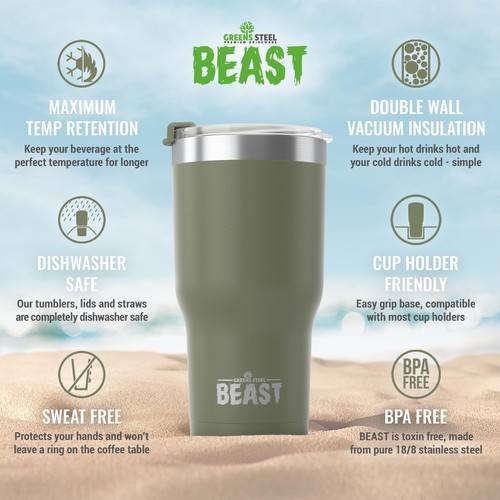 Beast 40 oz Tumbler Stainless Steel Vacuum Insulated Coffee Ice Cup Double Wa... - Picture 6 of 8