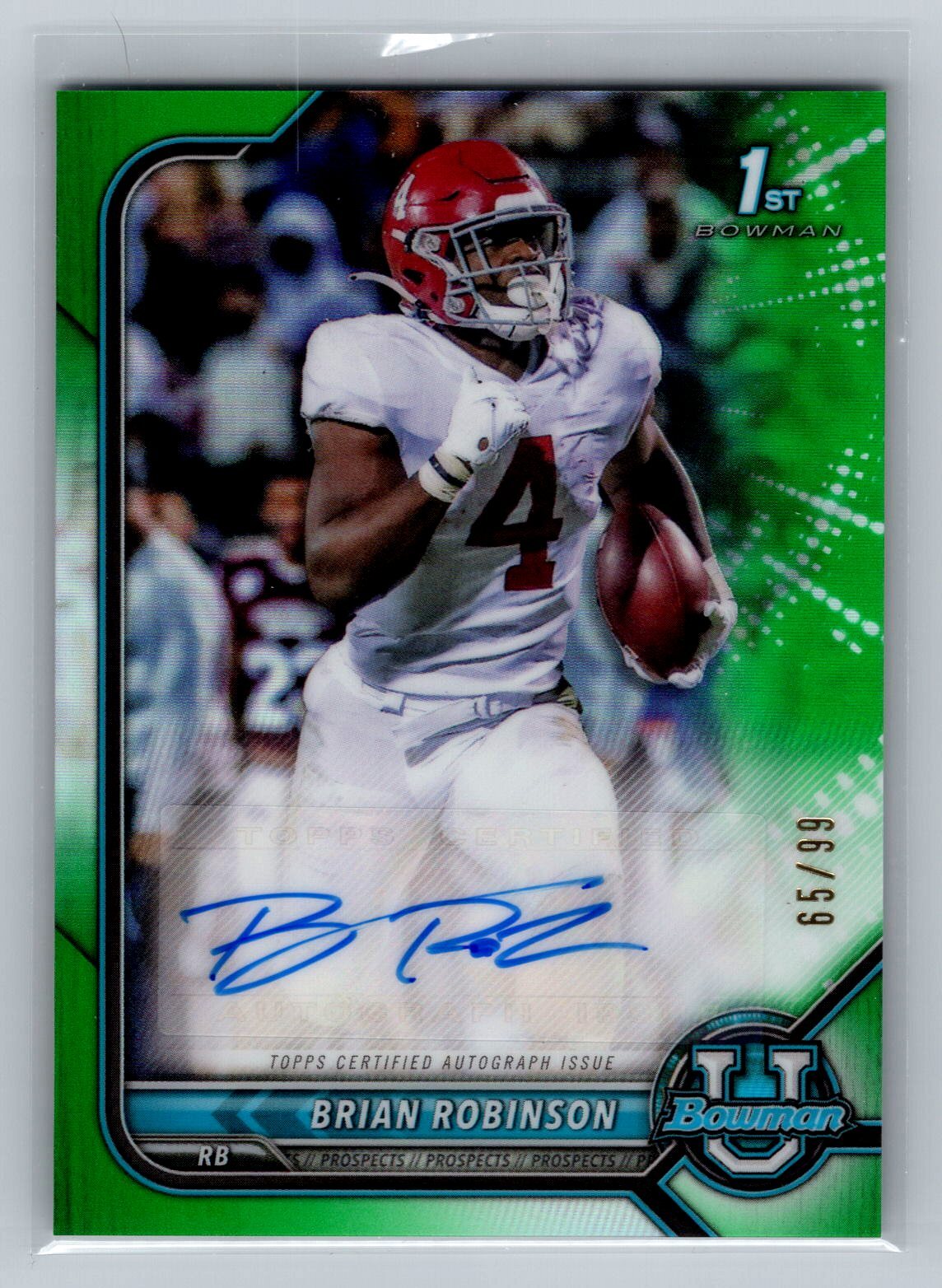 2021 Bowman U Brian Robinson #BCPA-BRO Green Refractor Auto /99 Alabama