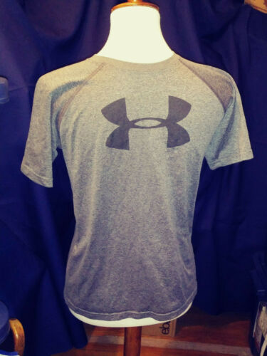 Under Armour Youth Large heather grey gray shirt t-shirt black logo measurements - Picture 5 of 12