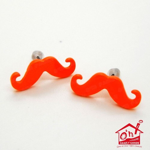 Vintage Neon Mustache Curled Beard Moustache Stud Earrings Fashion Jewellery UK - 第 2/7 張圖片