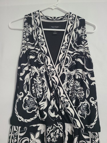White House Black Market Stretchy Women Black White Sleeveless V Neck Dress S - Picture 3 of 9