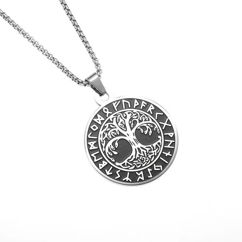 Collar colgante clásico de acero inoxidable tallado runa vikinga árbol de la vida joyería - Imagen 22 de 24