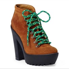 Polo Ralph Lauren Helene Oiled Suede Platform Hiking Boots Eu 38 / Us 8 Euc