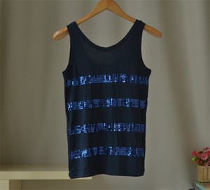 New-J-Crew-Tank-Top-Navy-Blue-Sequin-Stripe-Cotton-Sleeveless-Sz-M-L