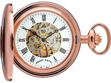 Skeleton Pocket Watch Rose Gold Plated Half Hunter 17 Jewel Mechanical Box