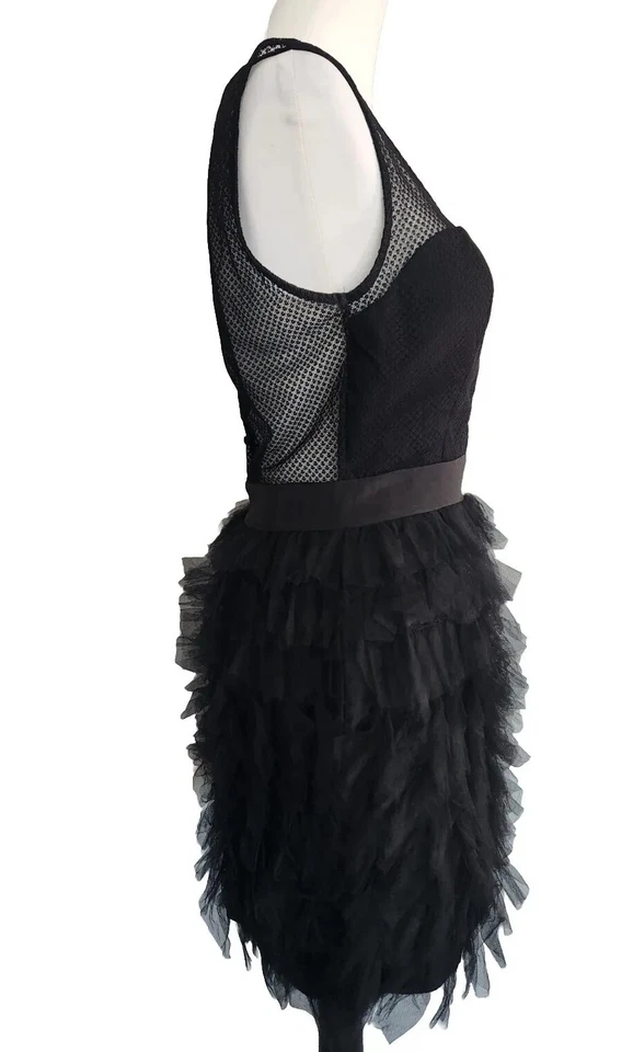 Vestido de fiesta BCBGeneration Little negro de tul malla transparente botón cremallera para mujer talla 8 Foto 4 de 4
