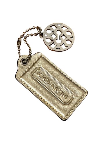 Coach Gold Metallic Leather Key Chain Fob Bag Charm with Signature Logo Design