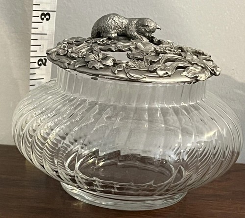 Vintage Rawcliffe Pewter Cat Kitten Garden Poupuri Swirl Glass Trinket Bowl - Picture 12 of 12