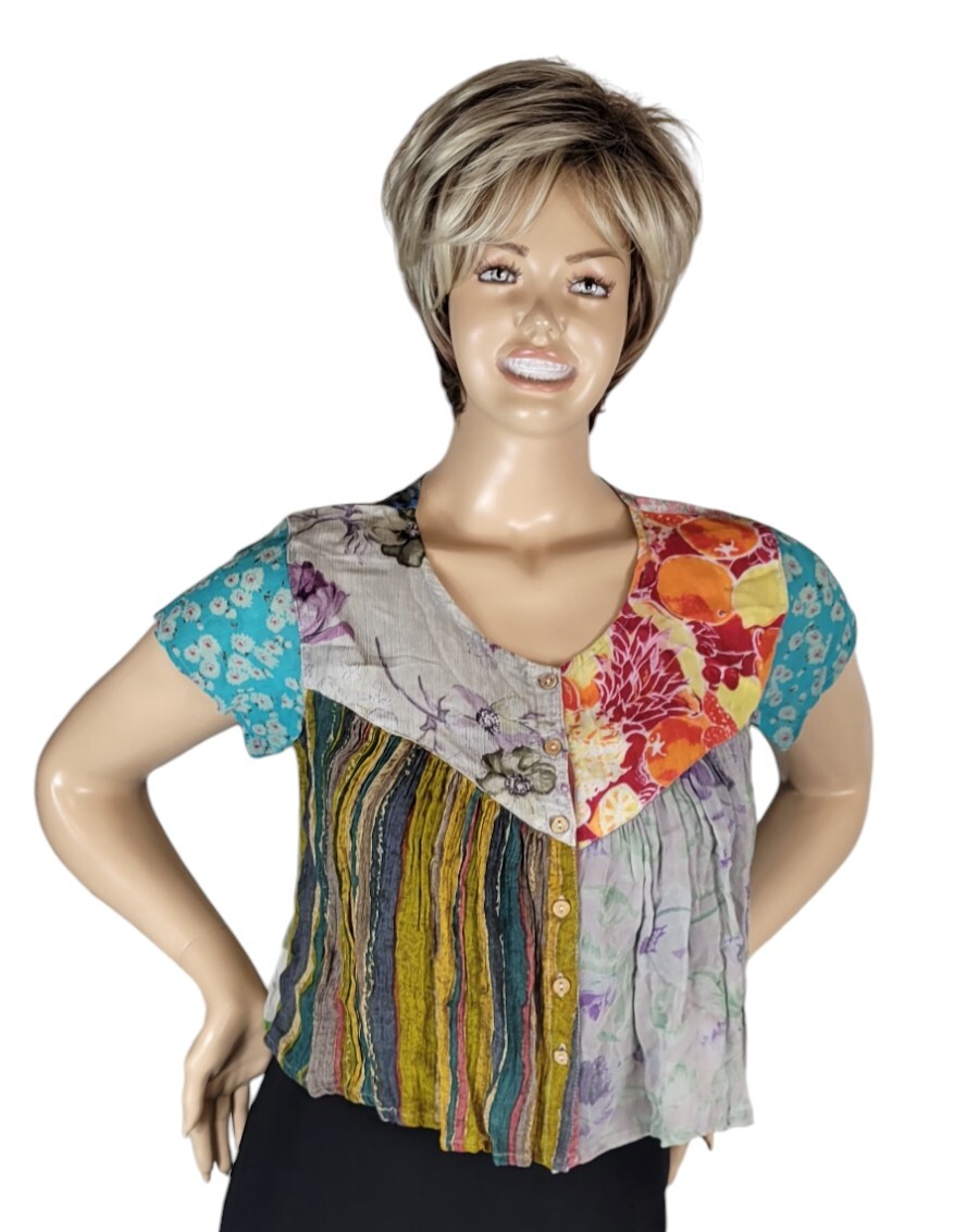 Sacred Threads Abstract Floral Patchwork Boho Flo… - image 1