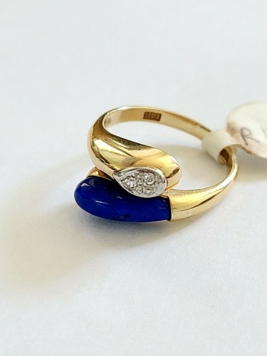 Vintage 14K Gelbgold echter blauer Lapis Diamant Ring Größe 6,5 - Bild 4 von 12
