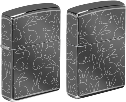 Bunnys All Over Rabbit Outline Pattern - Engraved Full Wrap Black Ice Zippo - Picture 4 of 4