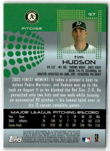 Finest Tim Hudson Oakland Athletics #97 2004 - Imagen 2 de 2