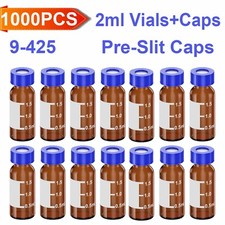 1000PCS 2ml Amber Autosampler Vial Pre-slit PTFE/White Silicone Cap Writing Area