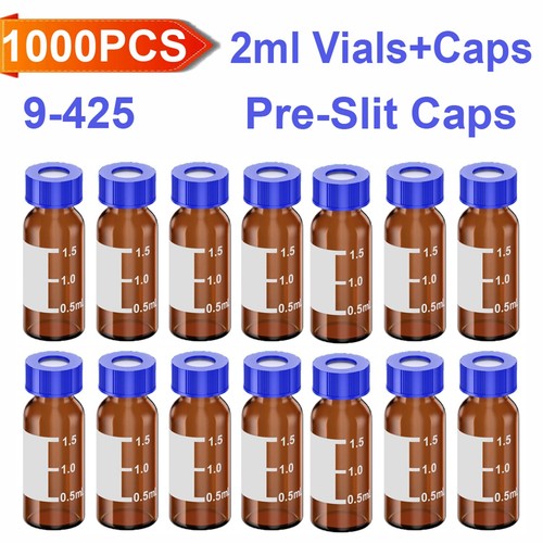 1000-2ml Autosampler Vials Pre-Slit Septa 9-425 Caps Writing Patch PTFE Silicone - Picture 4 of 25