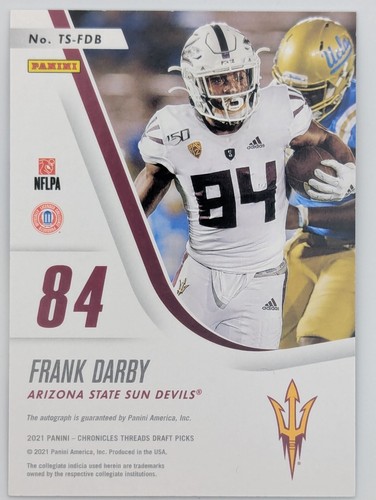 2021 Panini Chronicles Threads Rookie Signatures Frank Darby #TS-FDB (AU, RC) - Picture 2 of 2