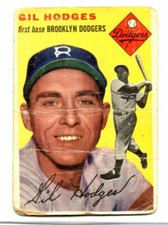 1954  102 GIL HODGES TOPPS CARD  POOR DODGERS HOF SET BUST VINTAGE 1950S
