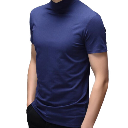 Men's Short Sleeve T-Shirt Mock Turtleneck Casual Pullover Tops Solid Undershirt - Picture 13 of 44