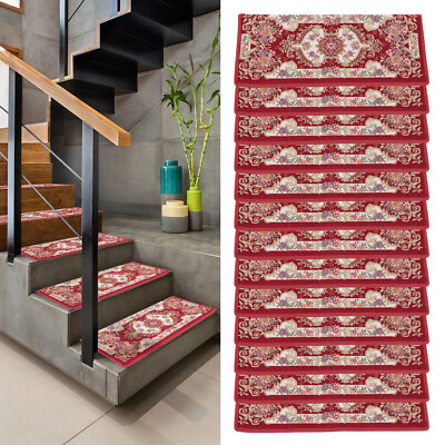 Set of 13 Non-Slip Washable Stair Treads Carpet Mats Polyester Self-Adhesive New