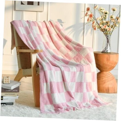Checkered Throw Blanket for Couch Checkerboard Blankets with Twin 60"x80" Pink