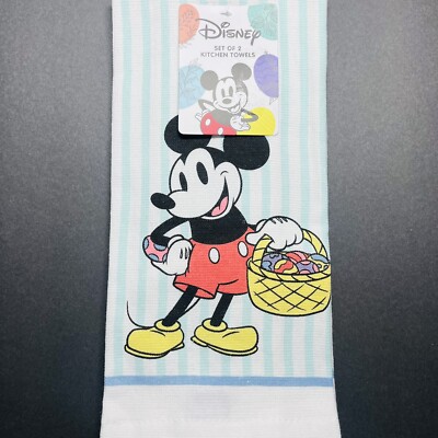 Disney Mickey Mouse 2 Pack Hand Kitchen / Bathroom Towels Easter Basket Eggs NEW