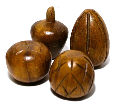 Set 8 frutta e ciotola in legno intagliato vintage bordo capesante - Foto 5 di 8