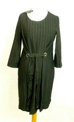 Massimo Dutti Black Pinstripe Stretch Jersey Wiggle Dress Size L CR094 HH 10 - Picture 2 of 9