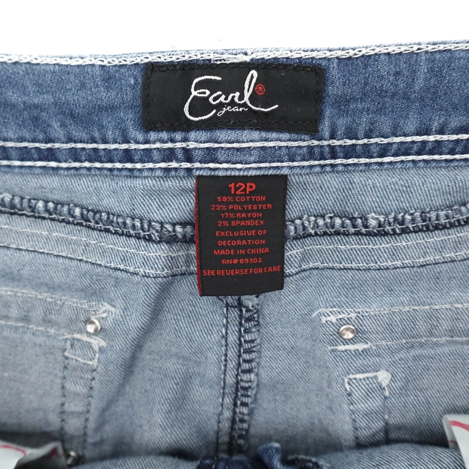 Earl Jean Denim Skirt Womens 12 Petite Blue Short Embroidered Embellished Stud Foto 3 de 4