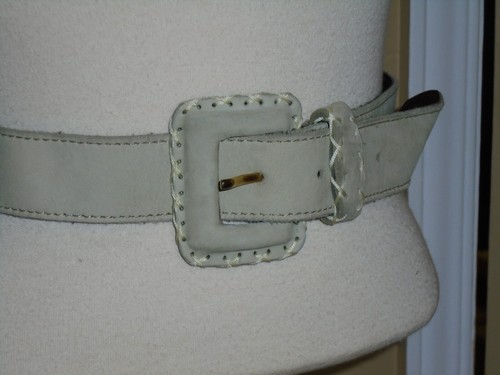 VTG 1970s Ivory Genuine Leather Belt Hand Stitched Buckle Sz M NOS - Picture 3 of 9
