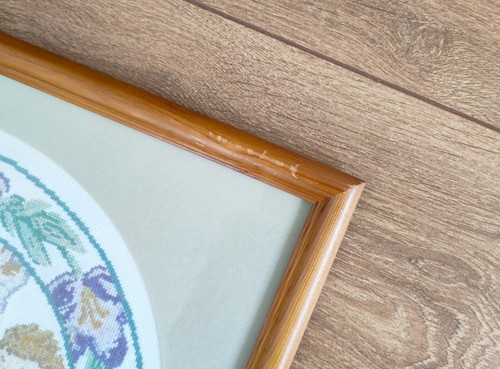 Vintage Fairycore Folk Whimsical Pastel Needlework Pine Framed Picture  - Picture 5 of 6