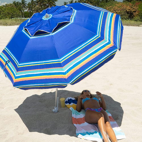 AMMSUN 7Ft Heavy Duty High Wind Beach Umbrella Parasols with Sand Anchor Vent Ti - Picture 7 of 12