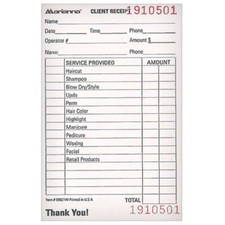 BK-08821W BARBER SALON BEAUTY MARIANNA RECEIPT RECORD NUMBERED TAB CHECK PAD