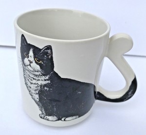 Vintage Black And White Cat Mug With Tail Handle Made In An Vintage Black And White Cat Mug With