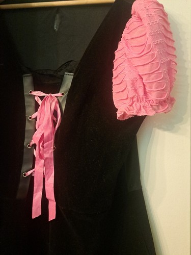 Pink Woman's Black & Pink Rock Bavarian Goth Velvet Dress Costume Sz XL - Picture 6 of 6