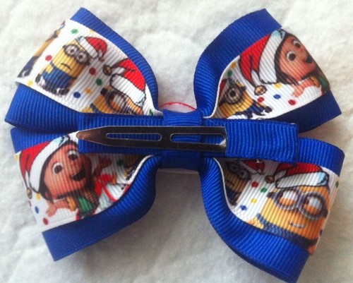 Mädchen Haarschleife 4" breit Weihnachten Minion Agnes Despicable Me blaues Band - Bild 4 von 4