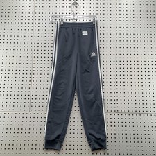 Adidas Track Pants Youth Boys Size Medium 10-12 Gray White Striped Fits 24x25.5