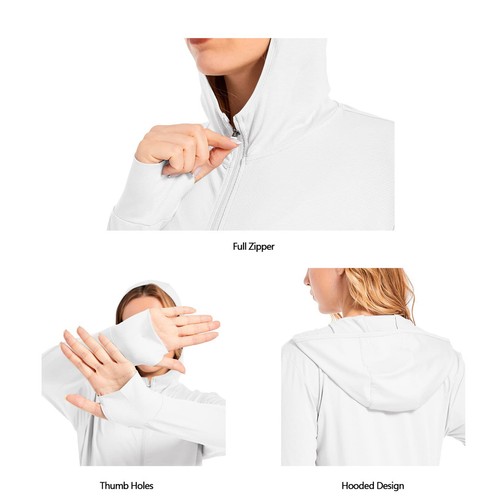 Women's Long Sleeve Shirt Hoodie UPF 50+ UV Sun Protection Full Zip Work T-shirt - Picture 7 of 67