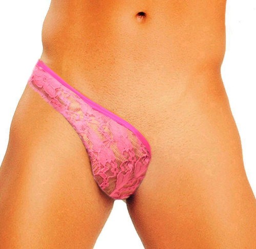 G-String Mens Half Thong TOWIE Trunk Strap Side Pouch Pink White By Erosella UK - Picture 2 of 20