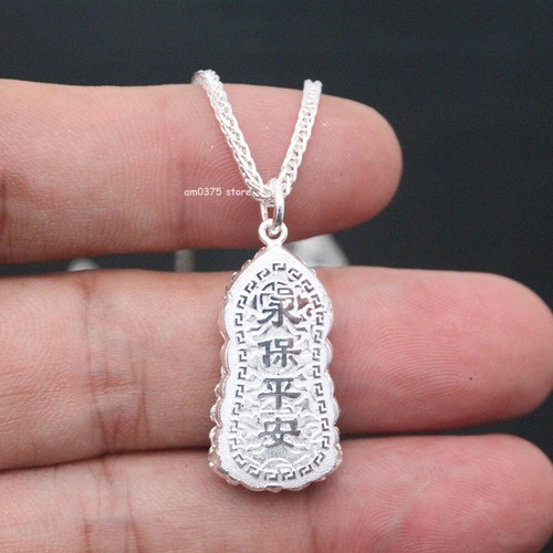 Pure 999 Fine Silver Pendant Women Man Flame Bless Kwan-yin Pendant 30*14mm - Picture 2 of 5