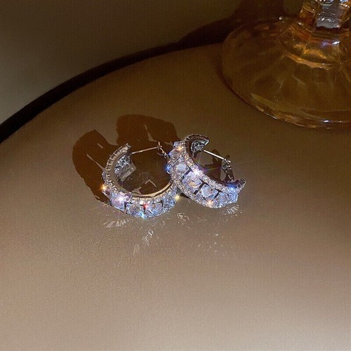3Ct Princess Cut Lab Created Diamond Huggie Earring 14K White Gold Plated Silver - Picture 5 of 5