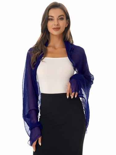 Womens-Sheer Chiffon Shrug Long Sleeve Open Front Shawl Bolero Shrug Jacket Top - Picture 45 of 85