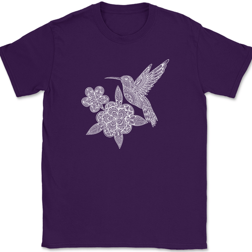Hummingbird with Flowers Mandala T-Shirt Funny Bird Nature Tee - Bild 9 von 10