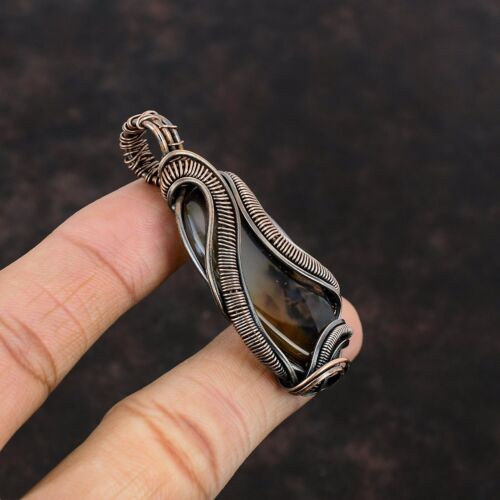 Women's Day Gift Montana Agate Copper Mom Gift Wire Wrapped Pendant 2.36" - Picture 3 of 6