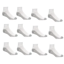  4 8 12pair  Men Ankle Quarter Low Cut Socks White W/Gray Bottom Crew 9-11 10-13