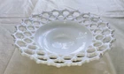 Vintage Lattice Double Lace Edge Milk Glass Bowl Compote 10" Diameter
