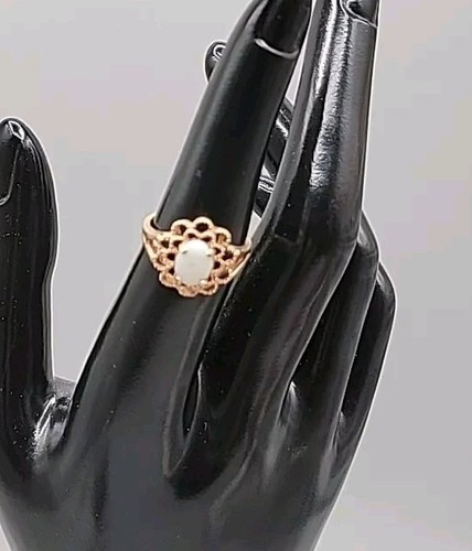 10K Oval Opal Ring Yellow Gold Filigree Setting Size 6 Signed Makers Mark - Picture 3 of 19