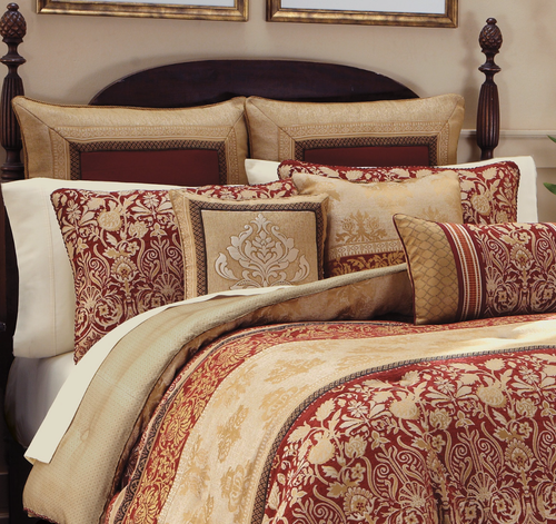 Croscill RENAISSANCE King Comforter Set 8 PC Shams Drapes Valance Gold Red NEW - Picture 2 of 3