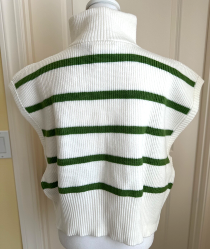 NWT - Anthro Maeve Womens One Size 1/4 Zip Sweater Vest in Ivory Green Stripe - Picture 3 of 8