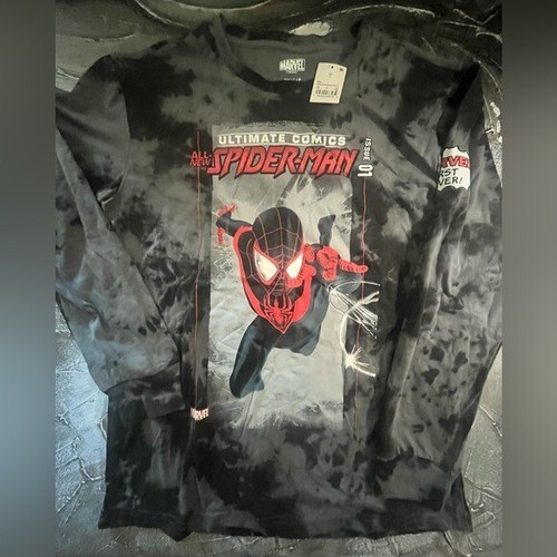 New Spiderman DC Comics Long Sleeve Graphic Tee Gray & Black, Mens Size S NWT - Picture 9 of 12
